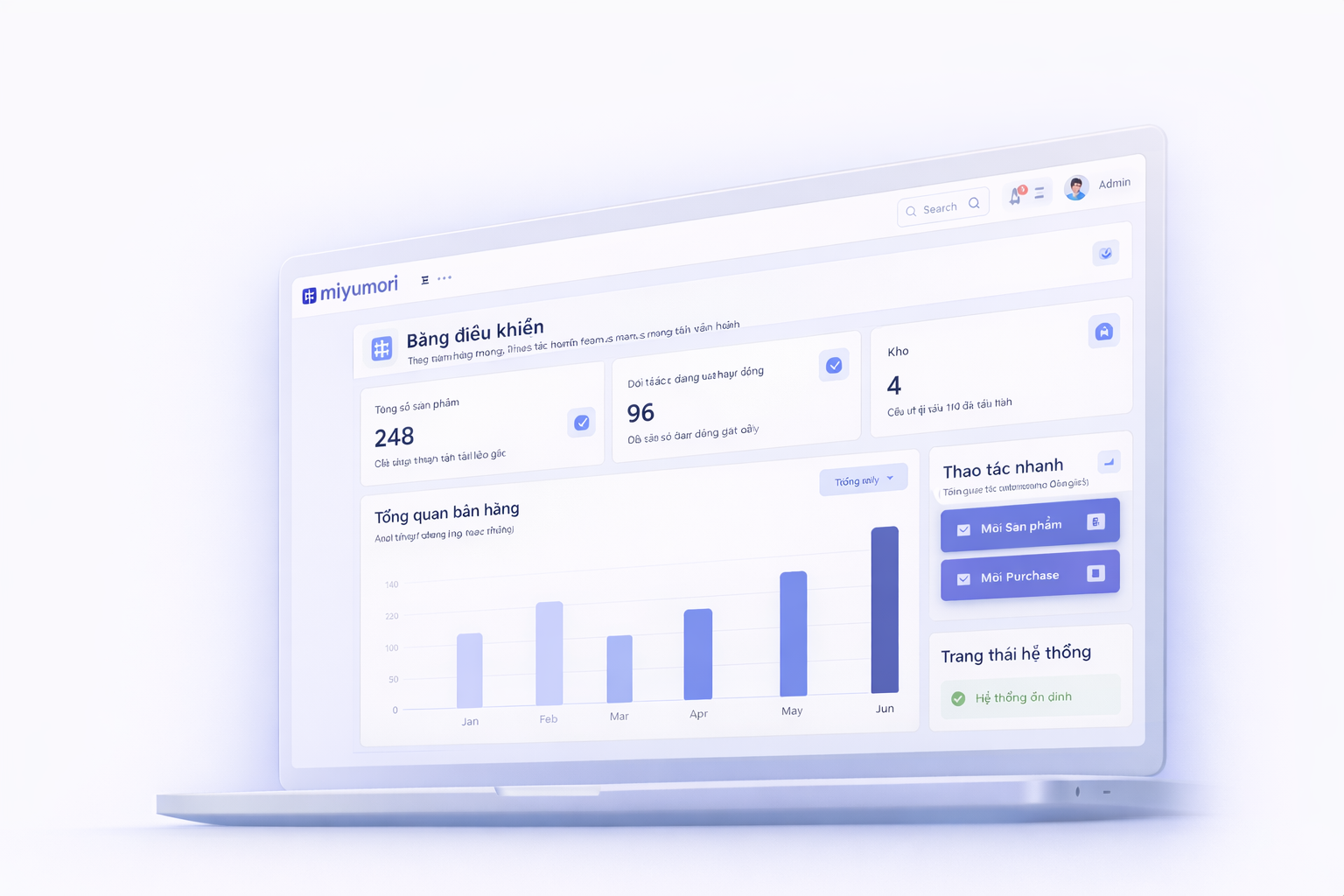 miyumori erp szoftver irányítópultja